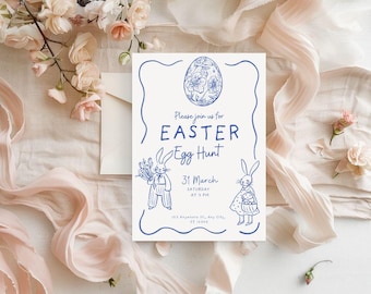 Pastel Blue Easter Brunch Egg Hunt Invite Printable DIY