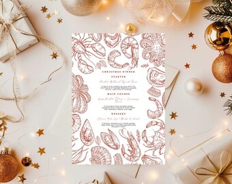 Festive Christmas Menu Template: Seafood Border Design (Digital Download)