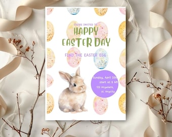 Pastel Purple Yellow Easter Brunch Egg Hunt Invite Printable DIY