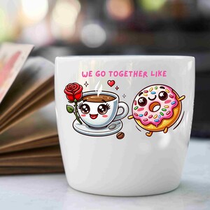 Sweet Couple Illustartion Mug Design Png Sticker Design Png Gift for her Donut and Coffee Png Valentine&#39;s T-Shirt Love Png Digital Download.