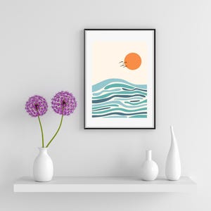 Beautiful Ocean Sunset View Wall Art, Painting Abstract Ocean View Art, Coastal Decor Art, Printable Wall Art, PRINTABLE Digital