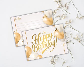 Cartão de aniversário dourado para impressão, nota pautada dentro, cartão de feliz aniversário para impressão, desejo de aniversário de amigo fofo 5x7 cartão de felicitações digital