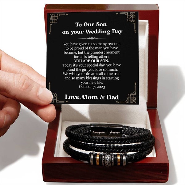 Bracelet en cuir cadeau pour fils le jour de son mariage de parents, cadeau de marié de parents, cadeaux de mariage de fils, cadeaux de mariage sentimental pour fils
