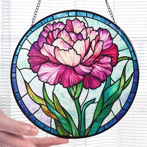 Carnation Flower Stained Glass Suncatcher, Carnation Pendant Window Hanging, Carnation Lover, Carnation Birth Flower Gift, Floral Home Decor