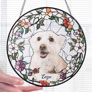 Personalized Pet Memorial Stained Glass Suncatcher, Pet Portrait Window Haning, Dog Loss Gift, Memorial Pet Sympathy Gift, Pet Owner Gift