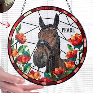 Personalized Horse Portrait Photo Glass Suncatcher, Custom Memorial Pet Sun Catcher, Horse Lover Gift Window Hanging, Horse Owner Gift