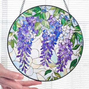 Wisteria Stained Glass Suncatcher, Wisteria Home Decor, Grandma Mom Birthday Gift, Wisteria Lover Gift, Wisteria Light Catcher Hanging