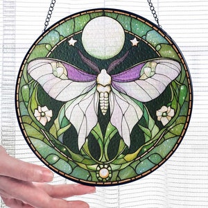 Luna Moth Butterfly Suncatcher, Moth Stained Glass Window Hangings, Butterfly Lover Gift, Luna Moth Wall Art Decor, Natural Lover Gift