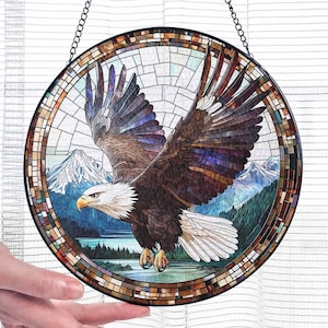 Bald Eagle Stained Glass Suncatcher, Eagle Light Catcher Window Hanging, Bald Eagle Home Decoration Gift, Bird Lover Home Decor Gift