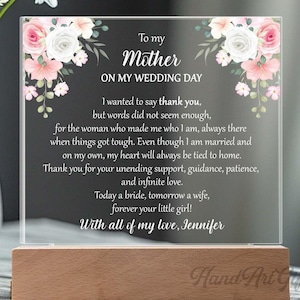 Personalized Plaque Mother of the Bride, Mother Wedding Gift From Bride, Gift for Mom on Wedding Day from Daughter, Mother Wedding Keepsake
