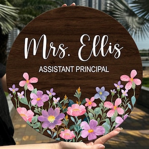 Custom Assistant Principal Door Sign, Guidance Counselor Floral Sign, Welcome Flower Door Hanger, Office Door Decor Sign, Classroom Decor