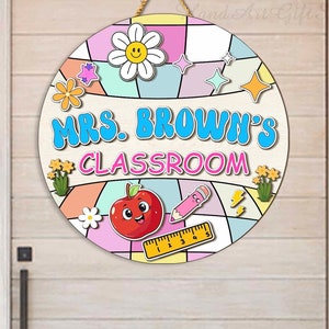 Personalized Disco Classroom 3D Door Sign, Groovy Teacher Door Hanger, Disco Ball Wood Sign Decor Name Teacher, Custom Teacher Door Sign