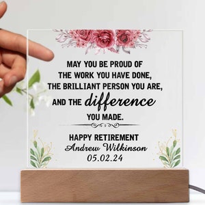 Retirement Acrylic Plaque Personalized Gifts, Retirement Gifts for Her/for Him, Custom Retirement Appreciation Gift Square Acrylic Plaque