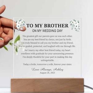 To My Brother On My Wedding Day Plaque Gift/Brother of The Bride Gift on Her Wedding Day/Brother Wedding Gift from Sister/Gift for Brother
