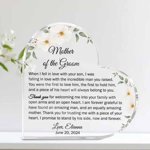Personalized Mother of the Groom Gift Plaque, Mother In Law Heart Plaque, Wedding Keepsake Gifts for Mother of the Groom, Gift from Bride
