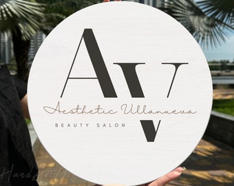 Personalized Business Sign with Your Logo, Logo Round Door Sign Hanger, Round Wooden Sign for Business, Custom Business Logo Sign Wall Art