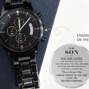To My Son Watch Gift, Personalized Gifts for Son, Sentimental Present for Son on Birthday, Engraved Watch for Son, Son Graduation Gifts