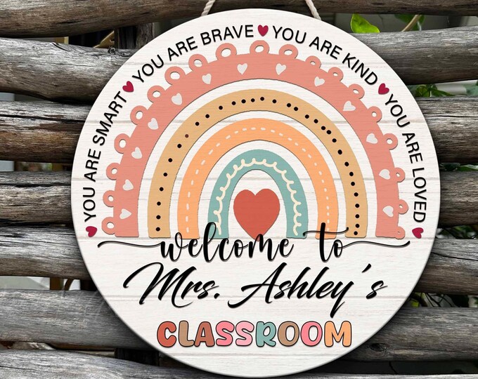 Personalized Teacher Rainbow Door Sign, Classroom Door Hanger, Teachers ...