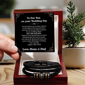 Leather Bracelet Gift for Son on His Wedding Day from Parents, Groom Gift from Parents, Son Wedding Gifts, Sentimental Wedding Son Gifts