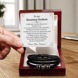 Godson Gifts from Godmother/Godfather, Leather Bracelet for Godson, Godson Baptism Gifts, Godson Valentine&#39;s Day 2024 Gift Ideas