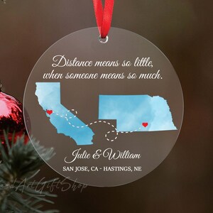 Personalized Long Distance Relationship Valentine Gift for Boyfriend/Girlfriend, Custom Acrylic Ornament with ANY Two Location/State/Country