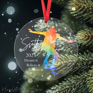 Skateboard Personalized Acrylic Ornament, Skateboard Christmas Gifts, Sports Ornaments for Him, Kids/Team/Son Skateboarding Xmas Ornaments