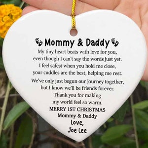 Mommy And Daddy Ornament Wooden