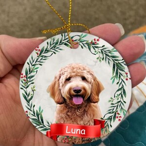 Custom Goldendoodle Ornament, Yellow/White Golden Doodle Christmas Ornament, Golden Doodle Dog Owner Ornament, Custom Christmas Dog Gift