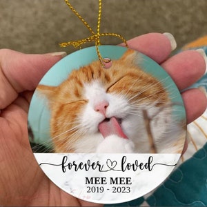 Custom Cat Ornament from Photo, Watercolor Style Cat Ornament Personalized, Gift for Cat Mom, Cat Memorial Ornament, Cat Christmas Ornament