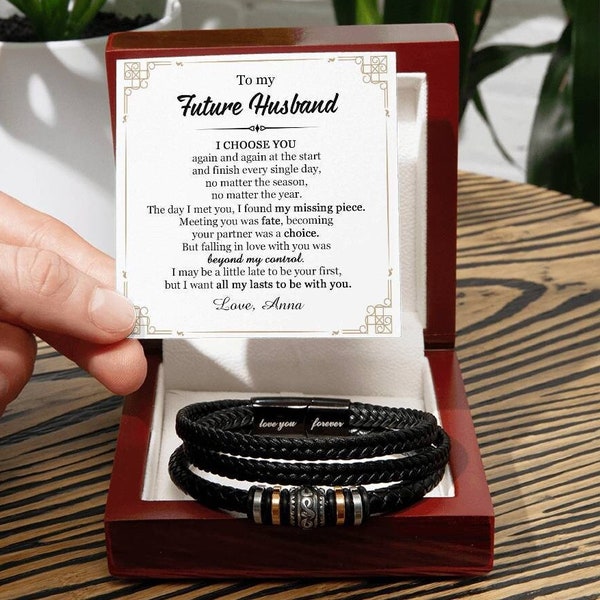 Fiance Gift, Future Husband Leather Bracelet Gift, Romantic Gift for Fiance, Future Husband Engagement Gift, Valentine Fiance Bracelet Gifts