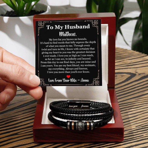 Cadeaux de bracelet de mari, bracelet en cuir pour mon mari, bracelet pour mari pour un anniversaire de mariage, cadeau de fête des pères pour mari de la part d'une femme