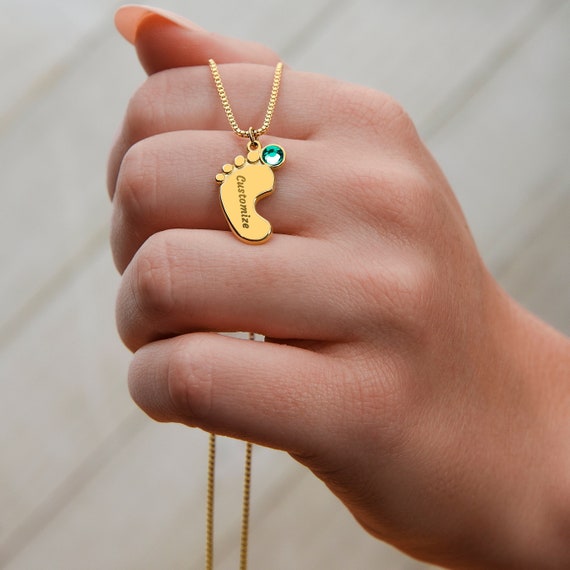 Engraved baby feet necklace clearance