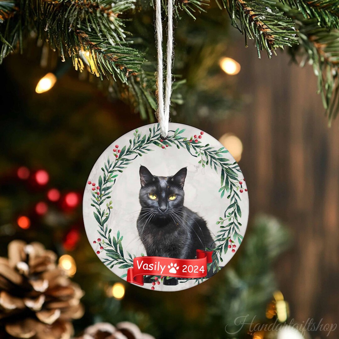 Personalized Black Cat Ornament, Christmas Ornament Gift for Pet Cat ...