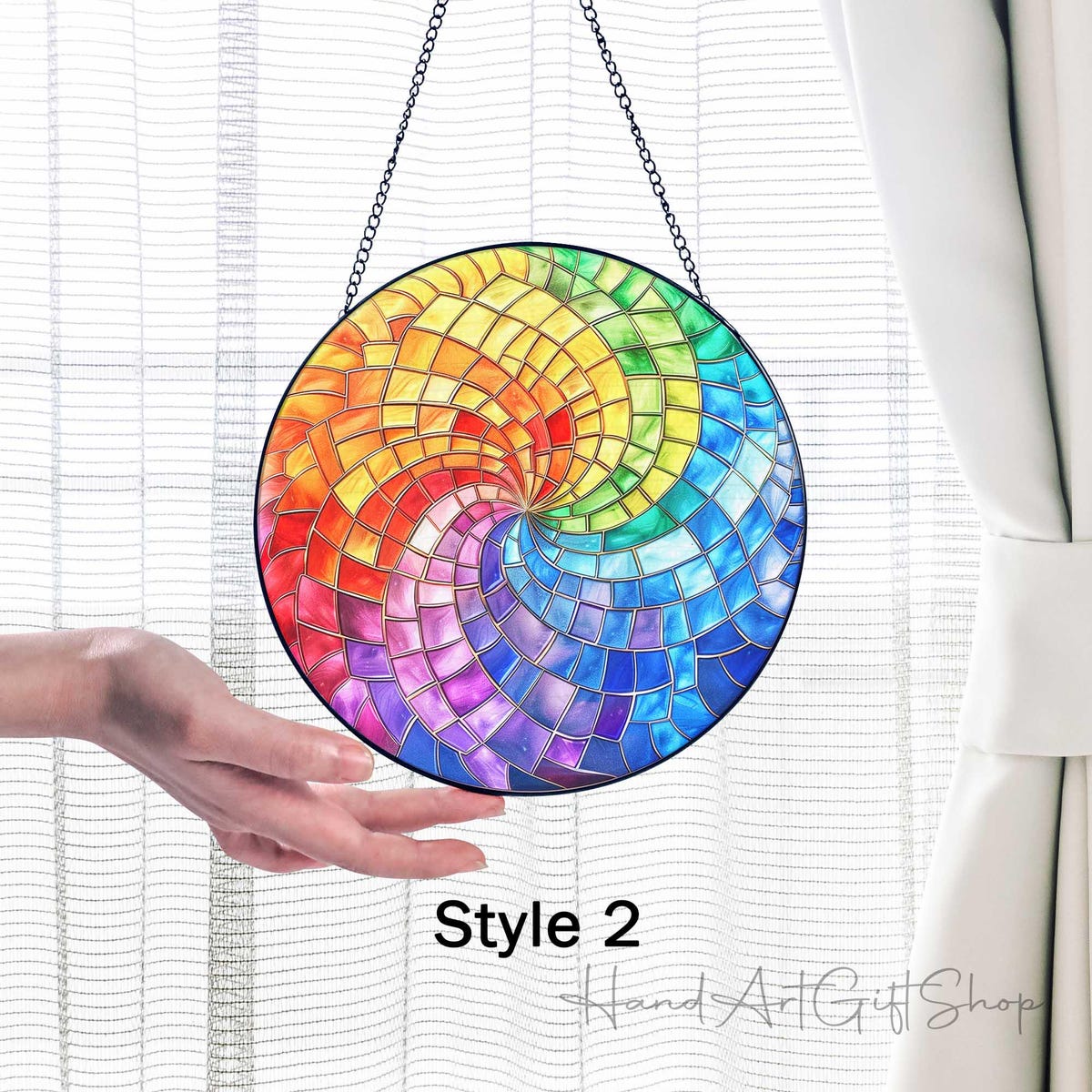 Rainbow Spiral Stained Glass Suncatcher, Spiral Window Hanging Decor, Rainbow Light Catcher Decor, Geometric Spiral Suncatcher Wall Decor - Etsy