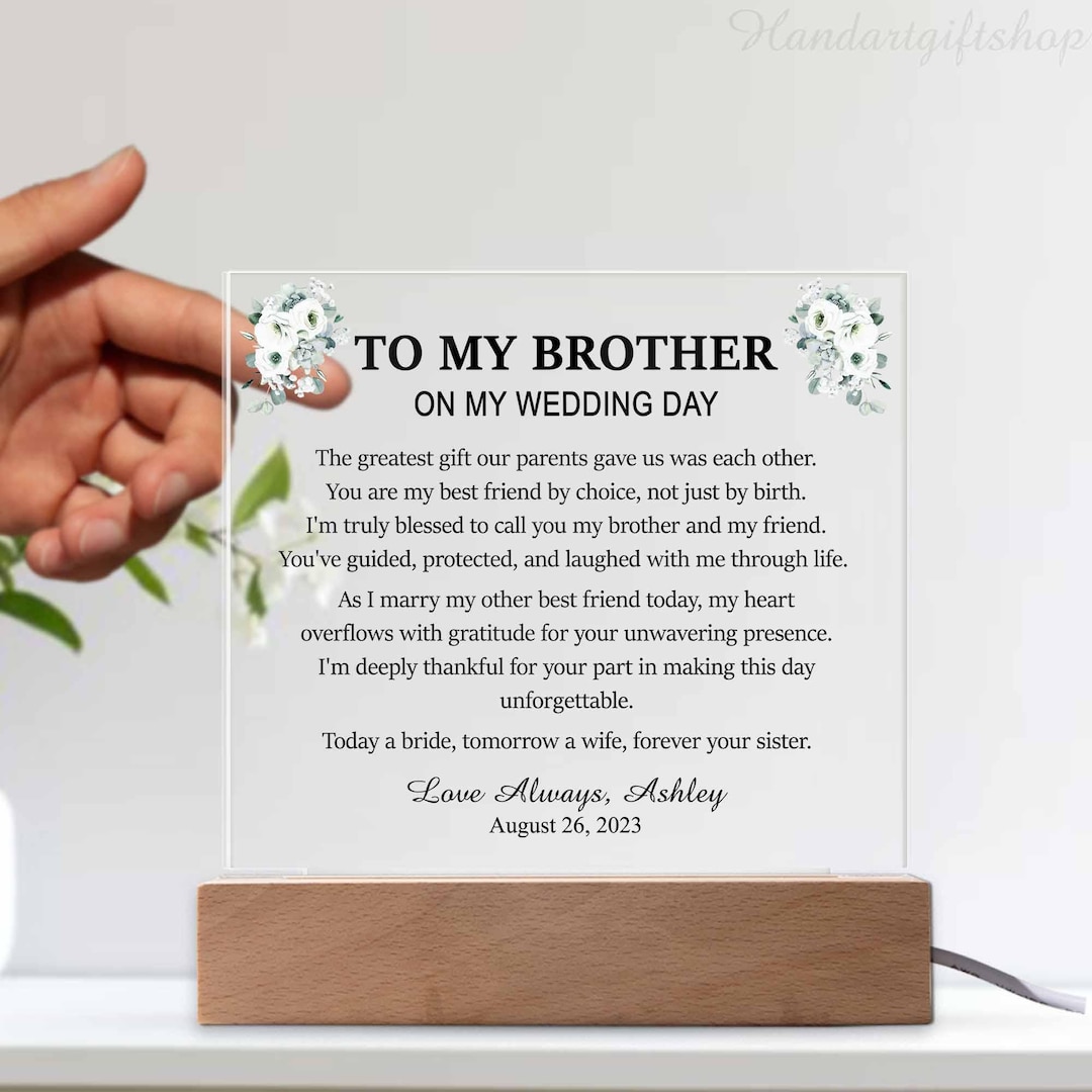 To My Brother on My Wedding Day Plaque Gift/brother of the Bride Gift