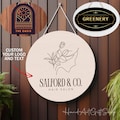 Custom Small Business sign With Your Logo, Minimalist Wooden Door Hanger, Wall Art Color Wood Print, Booth Business Round Hanging Sign Decor