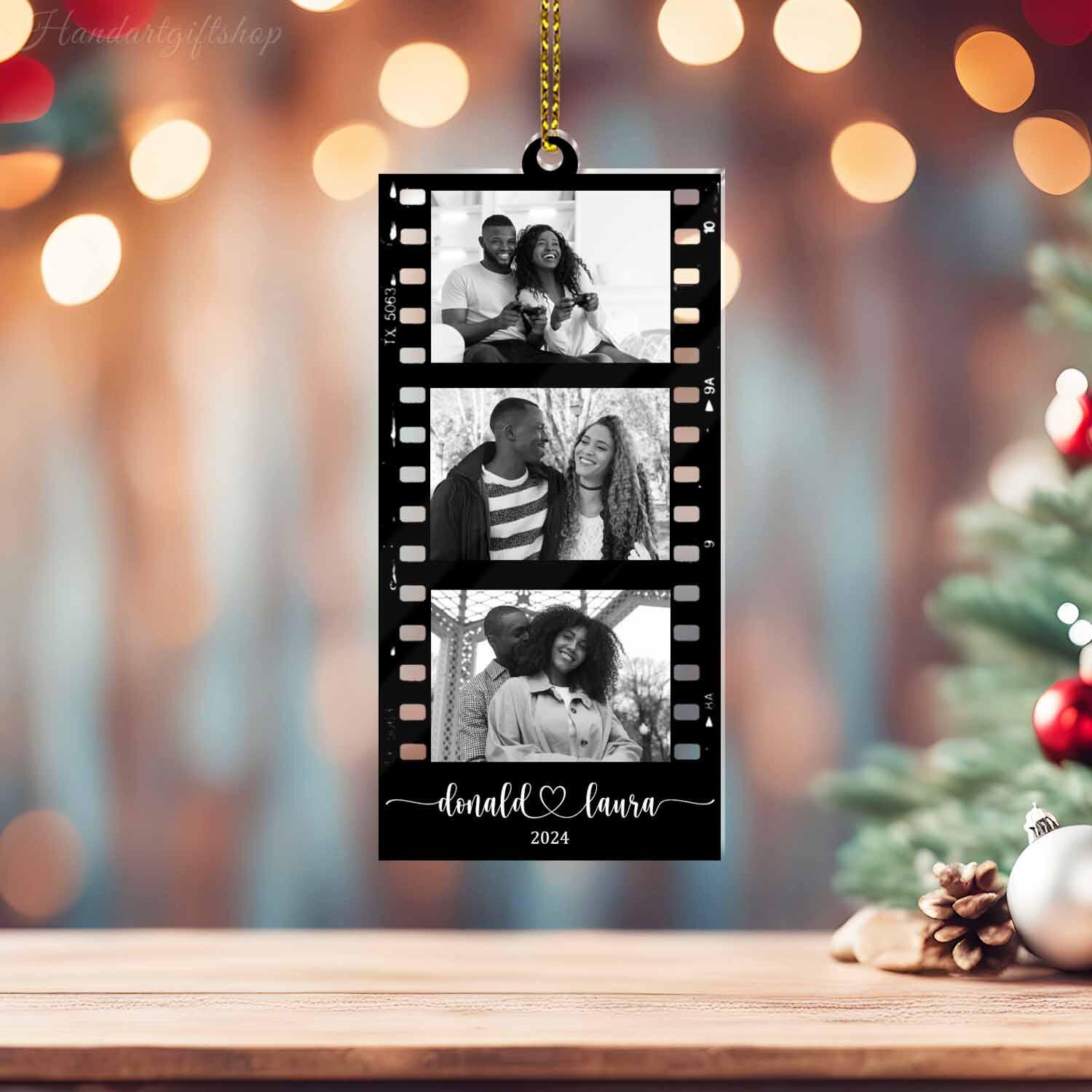 Photo Strip Ornament Gift, Photo Ornament,  Ornament with Photos, Christmas Ornament Photo Frame, First Married Ornament, Couple Ornament