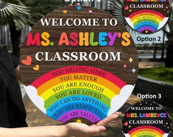 Personalized Teacher Door Sign, Rainbow Teacher Sign, Door Sign Gift for Teacher, Back To School Gift, Classroom Door Sign/Rainbow Classroom