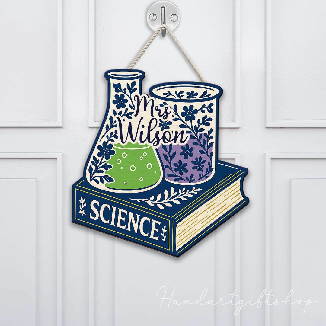 Personalized Science Teacher Door Sign, Chinoiserie Classroom Decor for ...