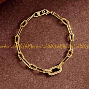 14k Solid Gold Chunky Bold Link Chain Bracelet, Lab Grown Diamonds FD