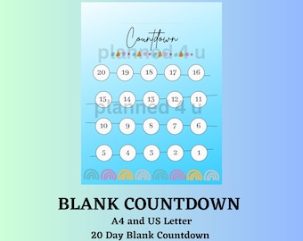 Blank 20 Day Countdown: Printable A4 Tracker (Instant Download)