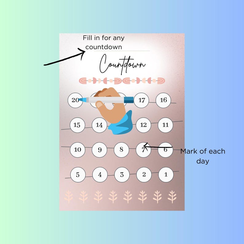 Boho Blank 20 Day Countdown: Printable A4 and US Letter Tracker ...