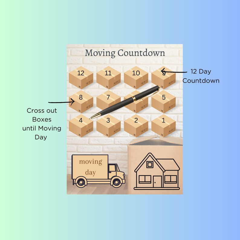 Moving Countdown: 12 Day Tracker, Printable Calendar (digital Download ...