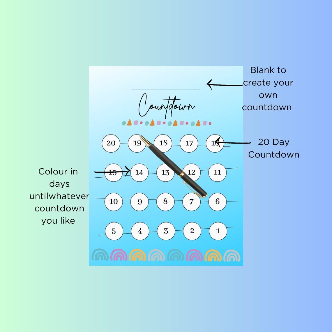 Blank 20 Day Countdown: Printable A4 Tracker (instant Download) - Etsy