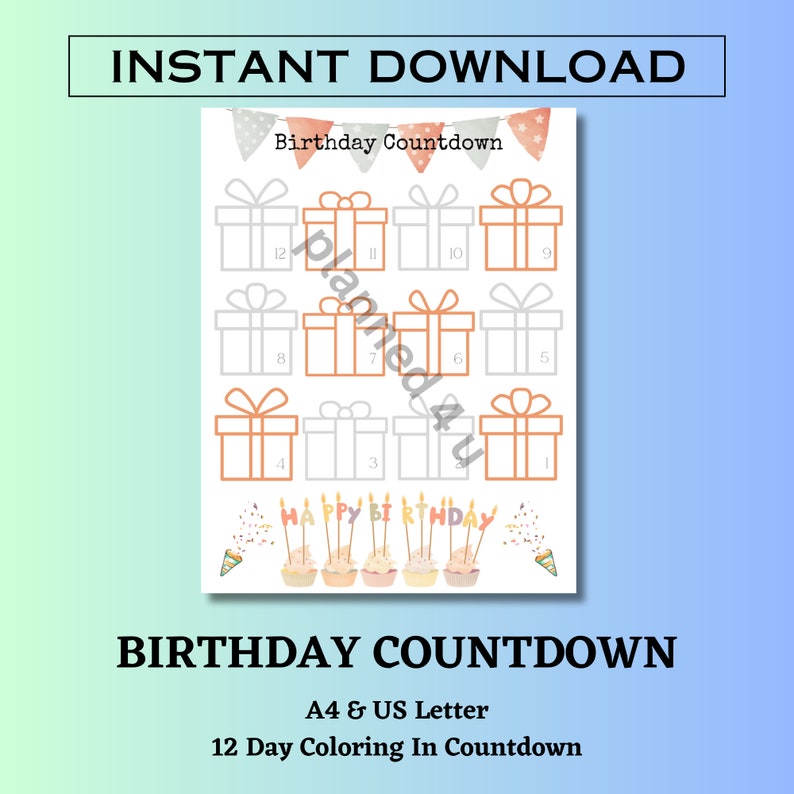 Countdown Colour In Birthday Color in Countdown Printable Advent Calendar Instant - Etsy