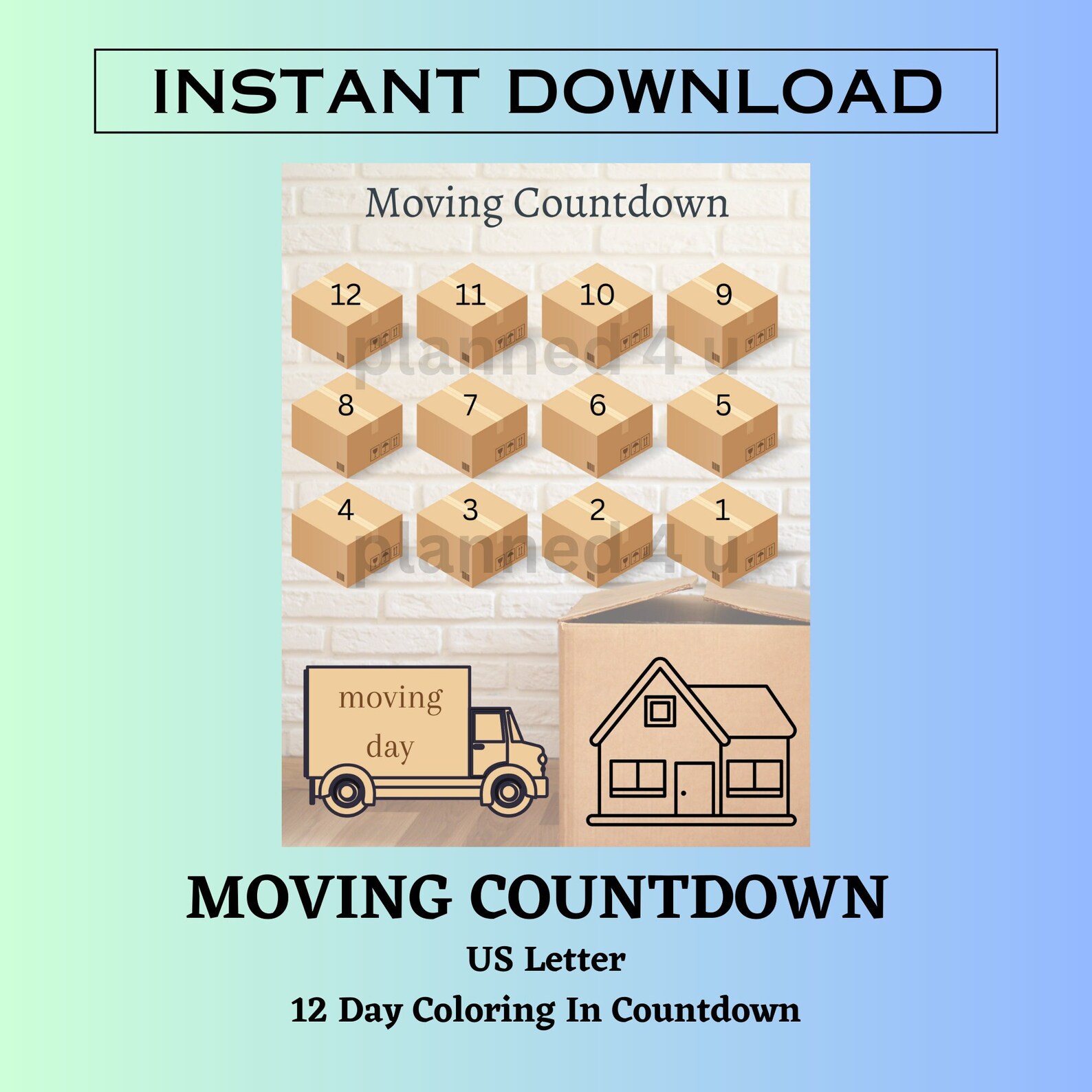 Moving Countdown: 12 Day Tracker, Printable Calendar (digital Download ...