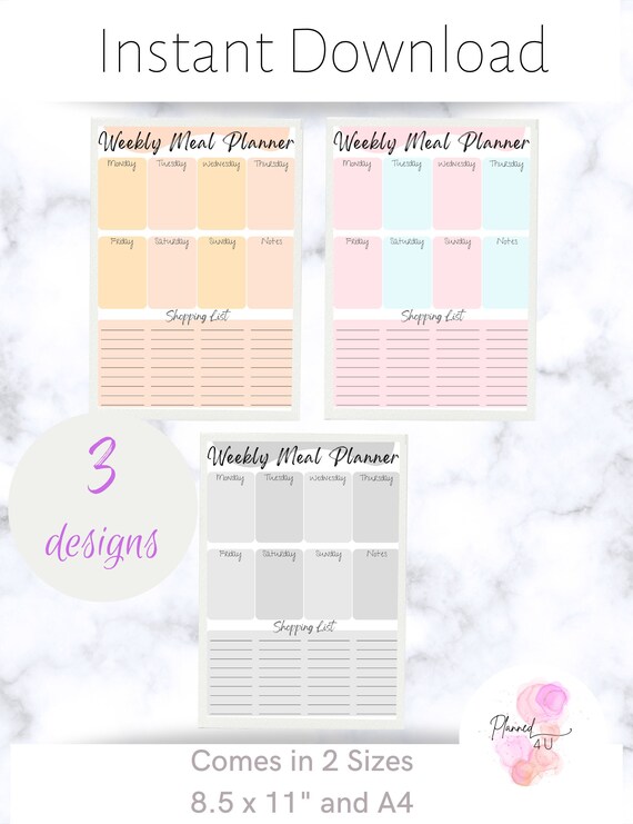 Weekly Meal Planner Printable Instant Download 2 Sizes A4 - Etsy