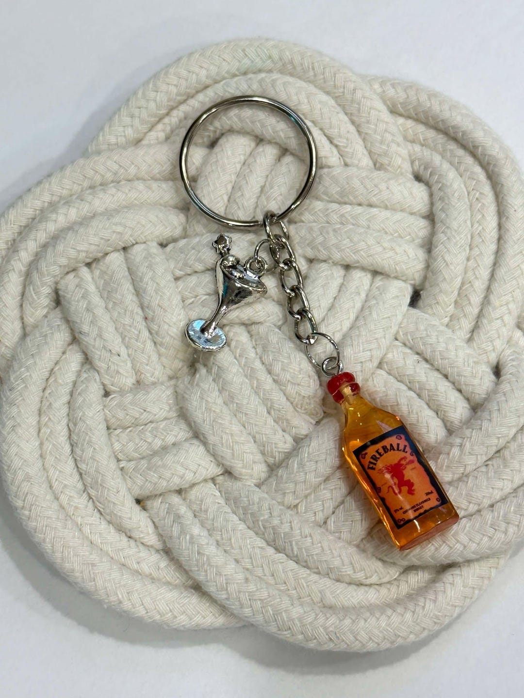 Mini Fireball Cinnamon Whisky With Cocktail Metal Charms Keychain - Etsy
