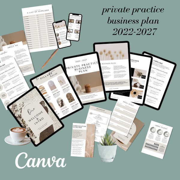 2023-2027 Business Plan for Private Practice - Counsellors - Counselors - Psychologist - Therapist - Social Worker - Canva Template