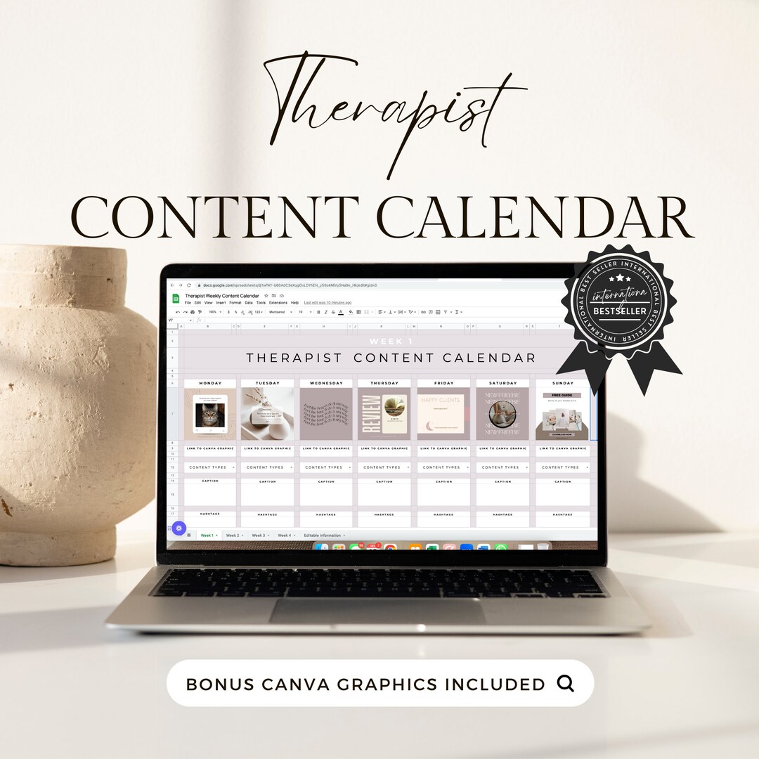 Therapist Content Calendar Planner Template BONUS Canva Etsy Therapist Content Calendar Planner Template BONUS Canva Etsy